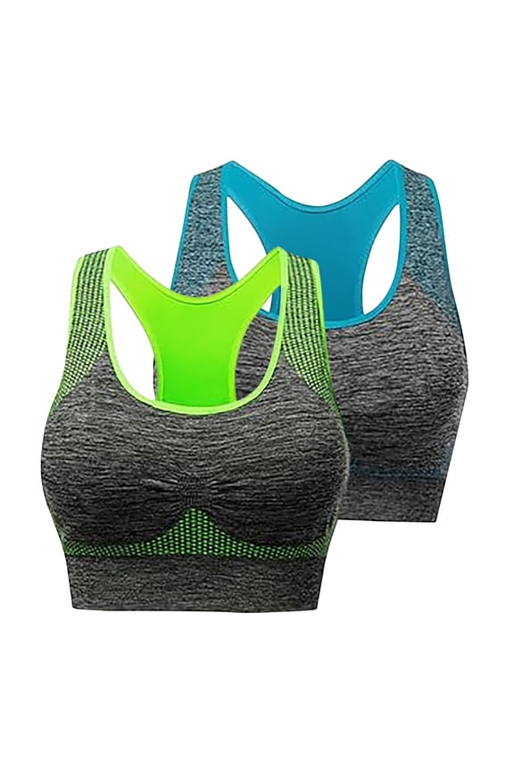 Women's Seamless Racerback Sports Bra High Impact Medium Support Yoga Bras Gym Workout Fitness Wireless Crop Tank Tops, 2 Pack