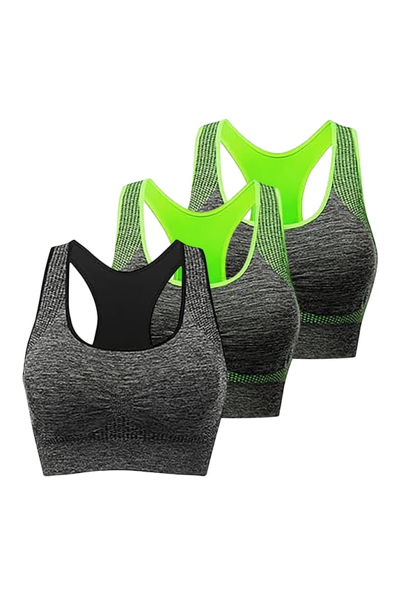 Women's Seamless Racerback Sports Bra High Impact Medium Support Yoga Bras Gym Workout Fitness Wireless Crop Tank Tops, 3 Pack