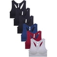 thumbnail image 1 of Women's Seamless Racerback Sports Bra with Removable Pads, One Size, 6-Pack (Black_Navy_Burgundy_Grey), 1 of 1