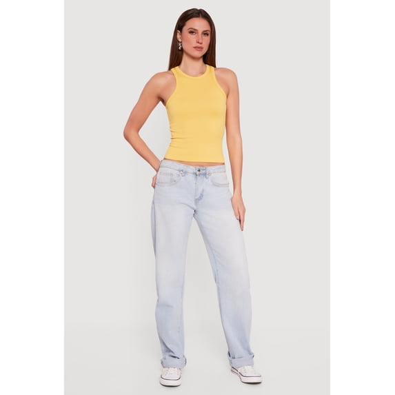 Women's Seamless Rib Knit Cropped Racerback Tank Top