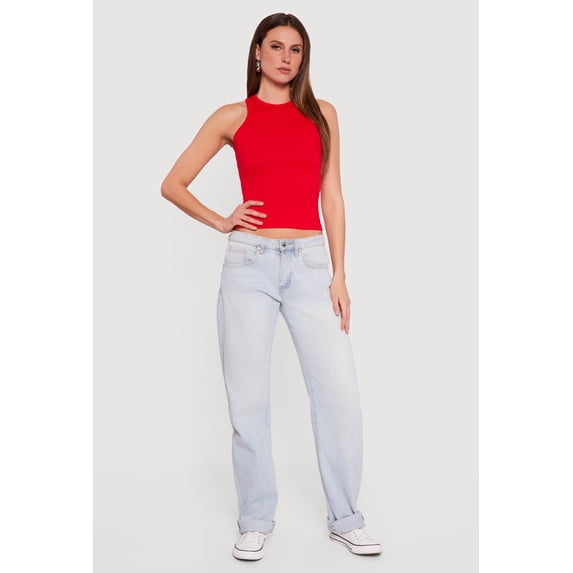 Women's Seamless Rib Knit Cropped Racerback Tank Top