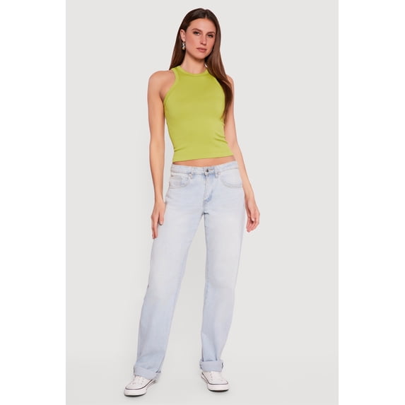 Women's Seamless Rib Knit Cropped Racerback Tank Top