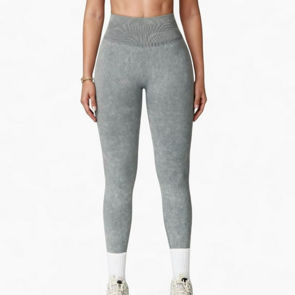 Women's Seamless Ribbed High Waist Full Length Leggings with Compression Fit - Medium, Gray
