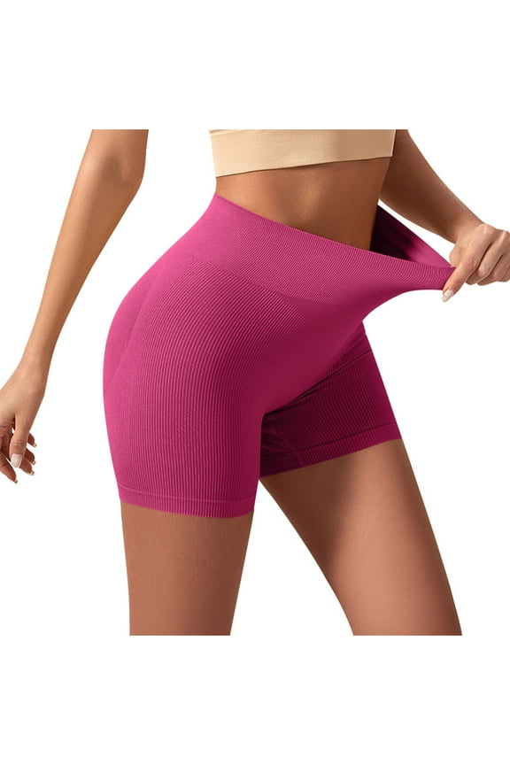Women's Seamless Ribbed Shorts Stretchy High Waisted Biker Gym Short Tummy Control Workout Yoga Athletic Tights Pants