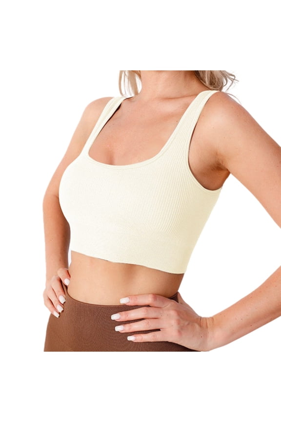 Women's Seamless Ribbed Sports Bra with Removable Cups Crisscross Back Crop Top White XL
