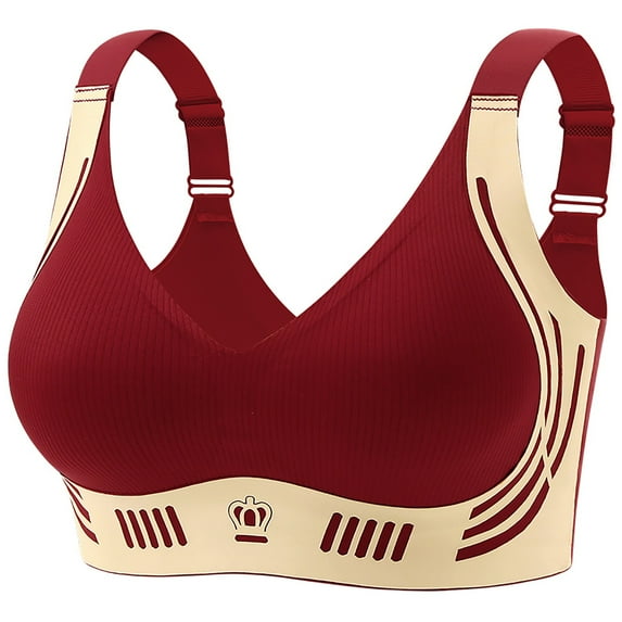 Women's Seamless Ribbed Wirefree Bra - Supportive Lift Design Full Coverage Comfort for Everyday Wear Red