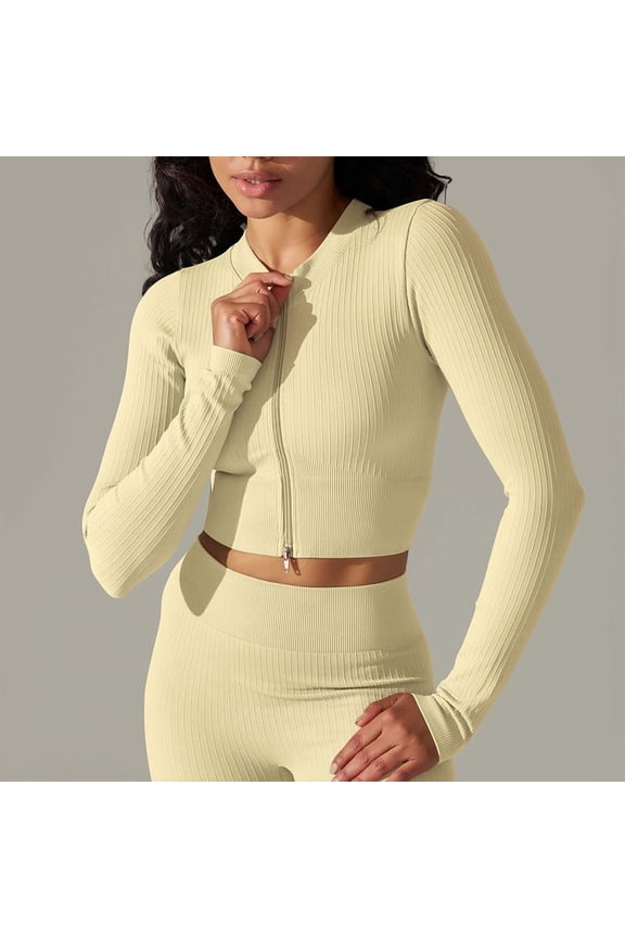 Women's Seamless Ribbed Yoga Cardigan Long Sleeve Solid Color Fitness Running Jacket Womens plus Cardigans Cabin Sweaters for Women Ladies Front Open Sweater Mesh Cardigan Long Cardigans for Women