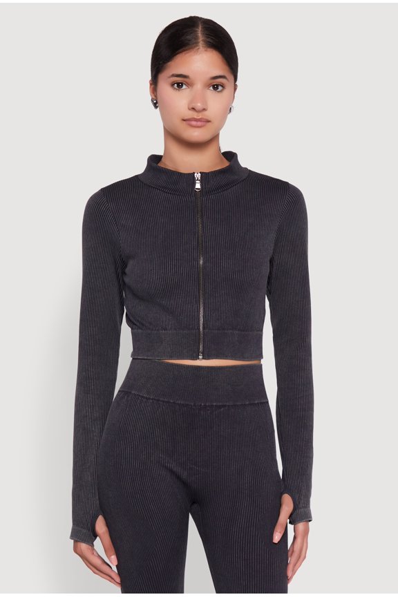 Women's Seamless Ribbed Zip Front Cropped Track Jacket