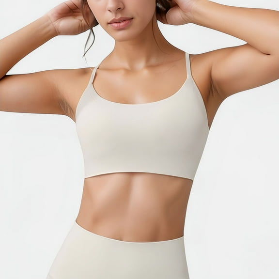 Women's Seamless Scoop Neck Sports Bra with Thin Adjustable Straps and Soft Stretch Fabric - Medium, White
