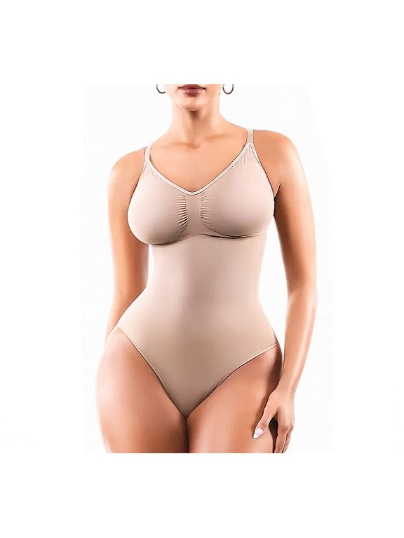Women's Seamless Shapewear Adjustable Strap Leotard Sculpting Slimming Bodysuit (Beige, S/M)