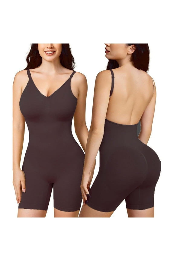 Women's Seamless Shapewear Tummy Control Bodysuit Mid Thigh Full Body Shaper Cami Jumpsuit Tops