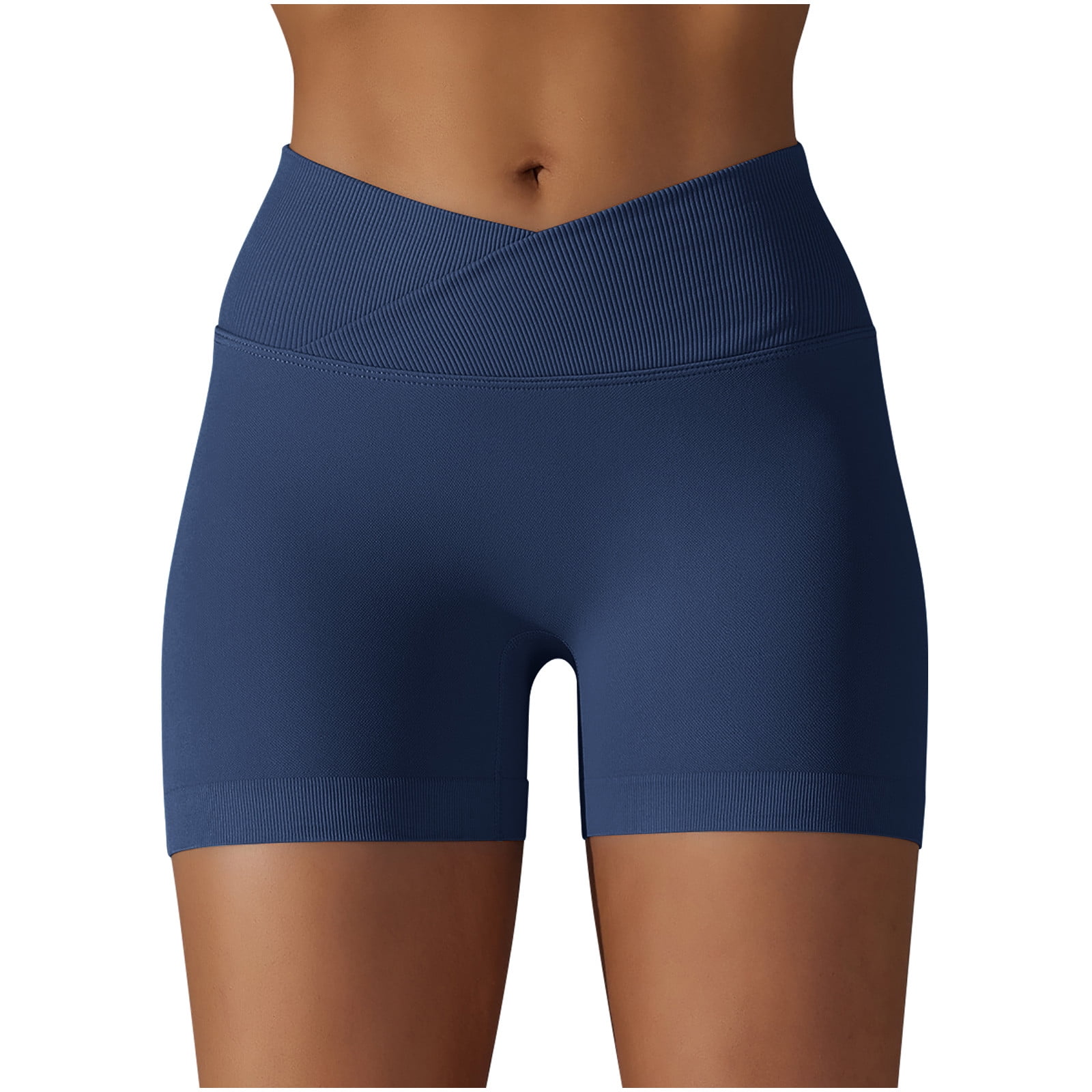 Seamless knitting breathable solid color cross waist yoga shorts running  fitness Hot Shorts women - The Little Connection