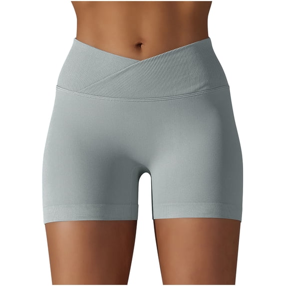 Women's Seamless Short Leggings Stretchy High Waist Skinny Yoga Pants Workout Running Fitness Gym Solid Shorts Gray,L