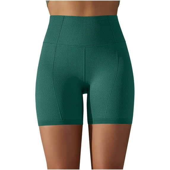Women's Seamless Short Leggings Stretchy High Waist Skinny Yoga Pants Workout Running Fitness Gym Solid Shorts Green,M