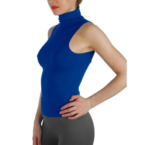 Kuda Moda Seamless Ribbed Mock Neck Sleeveless Top for Women – Slim Fit Body Shaping Shirt
