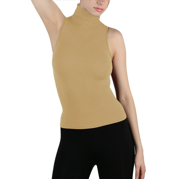 Kuda Moda Seamless Ribbed Mock Neck Sleeveless Top for Women – Slim Fit Body Shaping Shirt