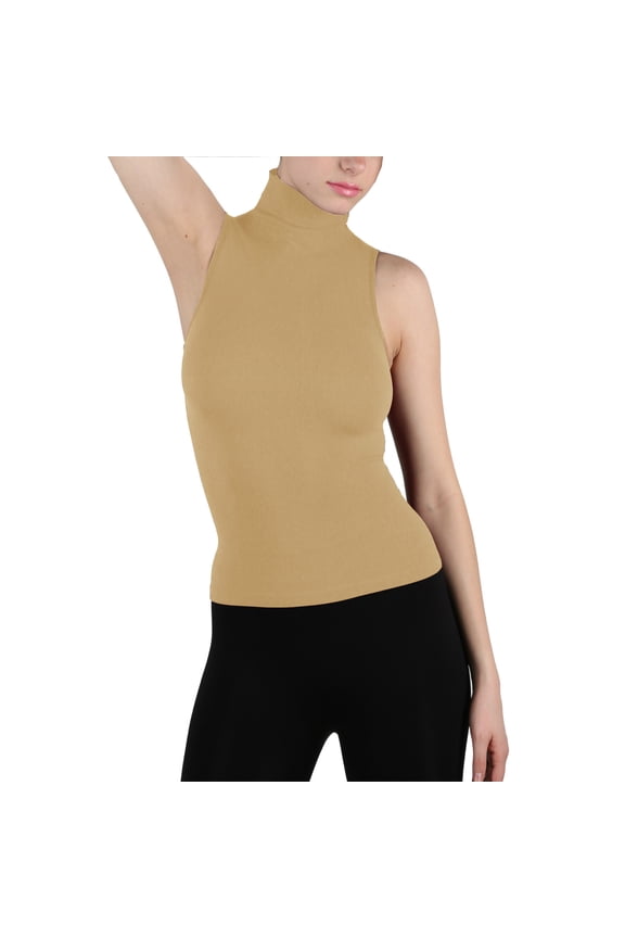 Seamless Ribbed Mock Neck Sleeveless Top for Women – Slim Fit Body Shaping Shirt