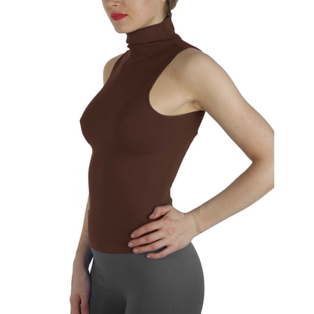 Kuda Moda Seamless Ribbed Mock Neck Sleeveless Top for Women – Slim Fit Body Shaping Shirt