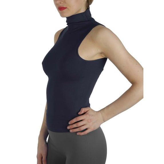Kuda Moda Seamless Ribbed Mock Neck Sleeveless Top for Women – Slim Fit Body Shaping Shirt
