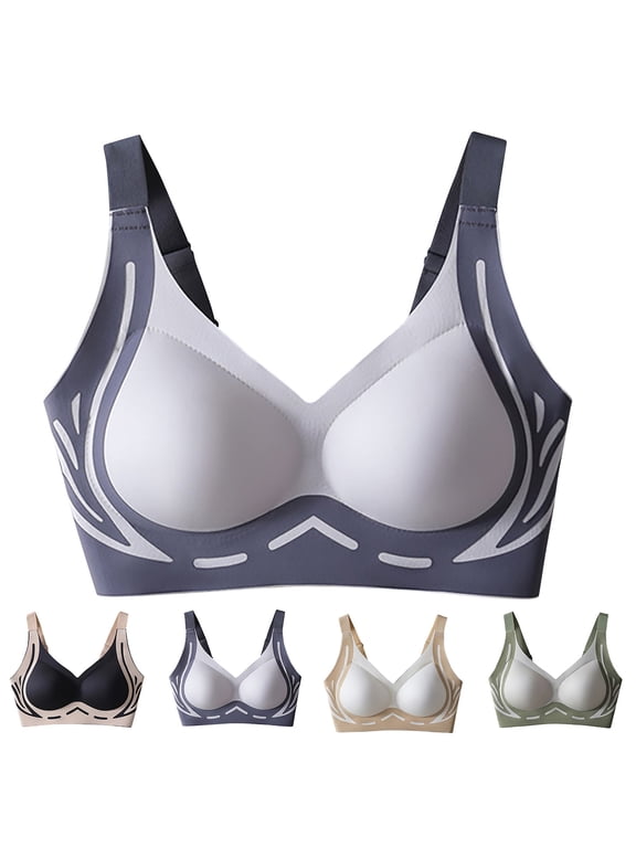Women's Seamless Soft Cup Bra, Full Coverage Lightly Lined Bra with Adjustable Straps, Breathable Comfort for Daily Wear | VerBelle,Blue L