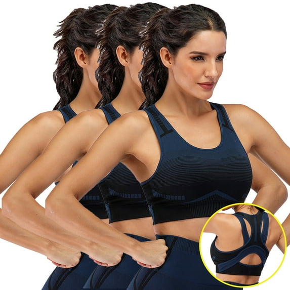 Women's Seamless Sports Bra(3-Pack) Active Mesh Racerback Sports Bra Middle Impact