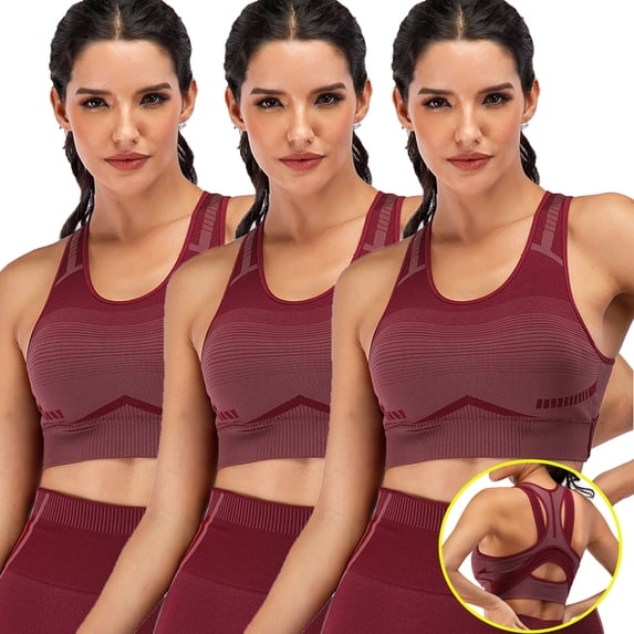 Women's Seamless Sports Bra(3-Pack) Active Mesh Racerback Sports Bra Middle Impact