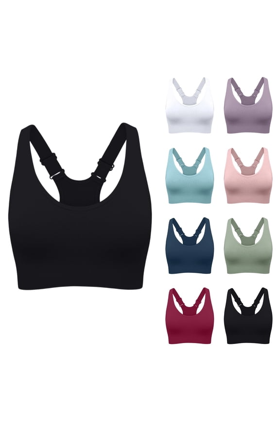 Women's Seamless Sports Bra Adjustable Racerback Workout Bra Medium Support Yoga Gym Running Bra 2026 Black 40