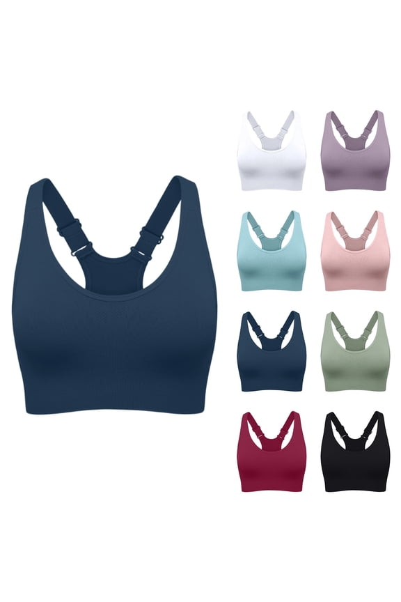 Women's Seamless Sports Bra Adjustable Racerback Workout Bra Medium Support Yoga Gym Running Bra 2026 Blue 34