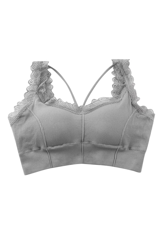 Women's Seamless Sports Bra - Crisscross Back Lace Trim with Ribbed & Buttery-Soft Fabric for Flawless Fit, Zero Digging Comfort During High-Impact Workouts