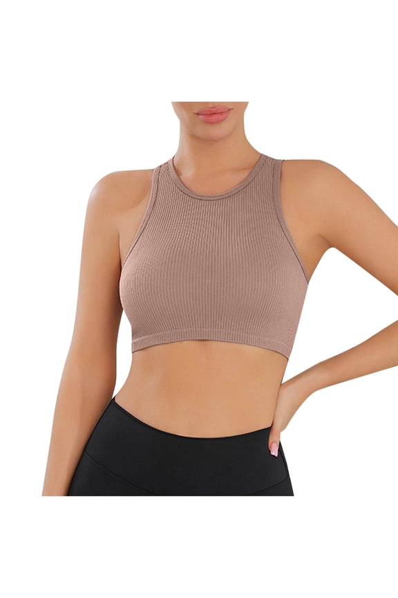 Women's Seamless Sports Bras High Neck Padded Yoga Workout Crop Tank Top with Built in Pads 2025