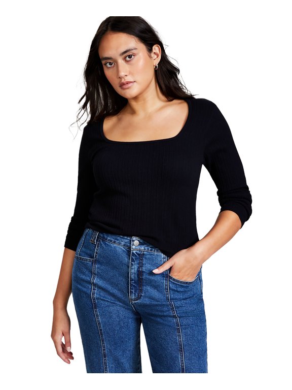 Women's Seamless Square-Neck T-Shirt Black LXL