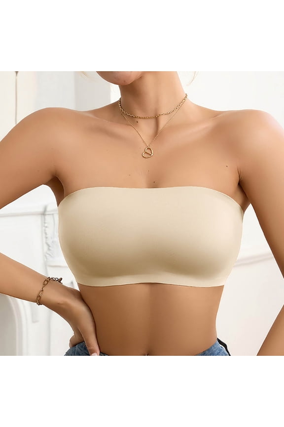 Women’s Seamless Strapless Backless Bra Silicone Push Up Sticky Comfortable Support For Casual Daily Wear, XL, Beige