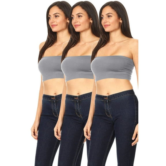 Women's Seamless Stretch Solid Bandeau Tube Top (3-Pack) Casual Basic Layering