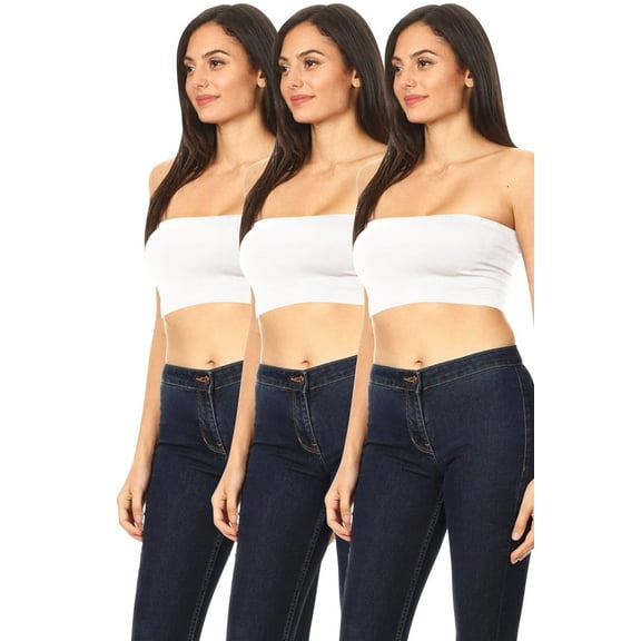Women's Seamless Stretch Solid Bandeau Tube Top (3-Pack) Casual Basic Layering