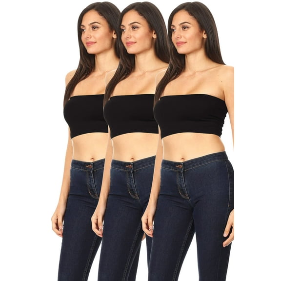 Women's Seamless Stretch Solid Bandeau Tube Top (3-Pack) Casual Basic Layering