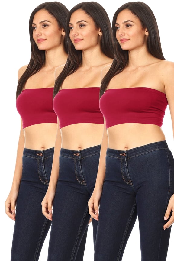 Women's Seamless Stretch Solid Bandeau Tube Top (3-Pack) Casual Basic Layering