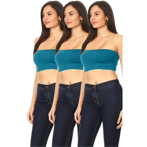 Women's Seamless Stretch Solid Bandeau Tube Top (3-Pack) Casual Basic Layering