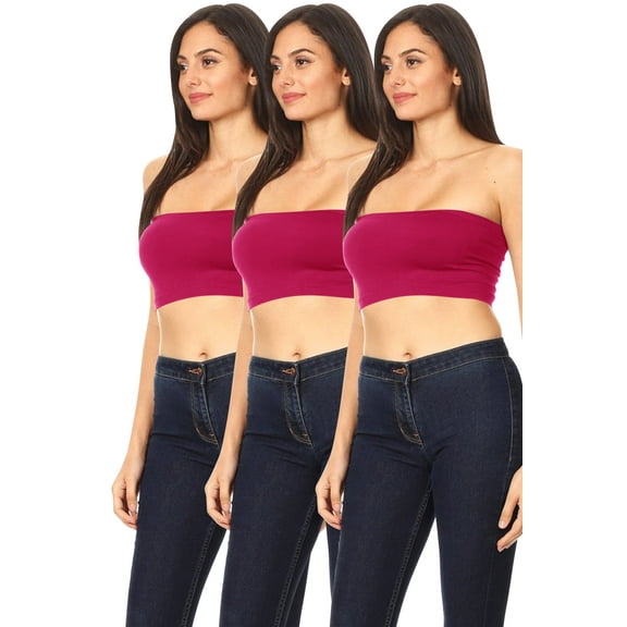 Women's Seamless Stretch Solid Bandeau Tube Top (3-Pack) Casual Basic Layering