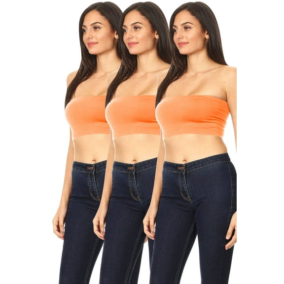 Women's Seamless Stretch Solid Bandeau Tube Top (3-Pack) Casual Basic Layering