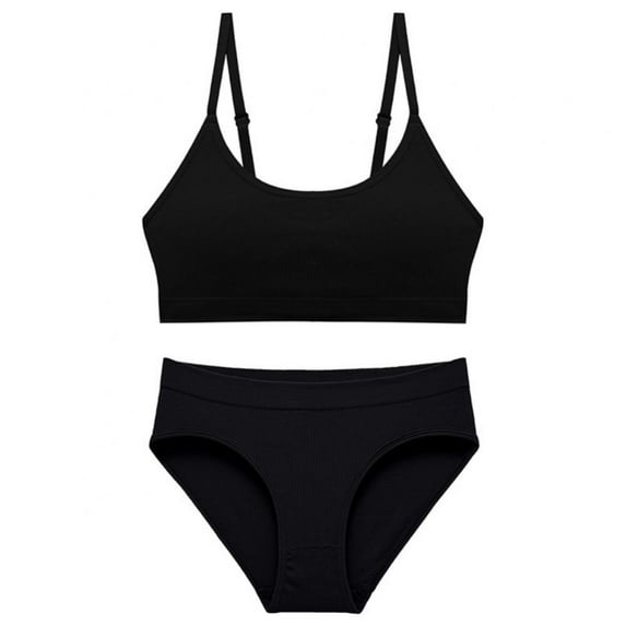 Women's Seamless Tanks Tops Bra Set Female Underwear Suit Wireless Ribbed Crop Top Bra+Panty Ladies High Waist Underpants Soft Straps Bralette,Black L
