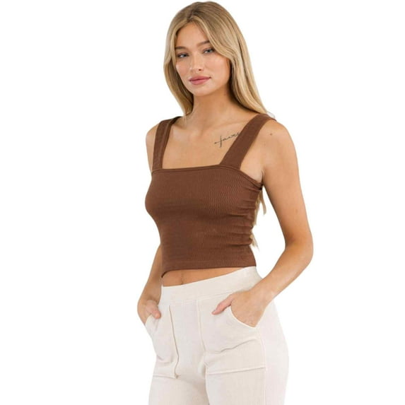 Women’s Seamless Textured Crop Tank, Coffee, L/XL