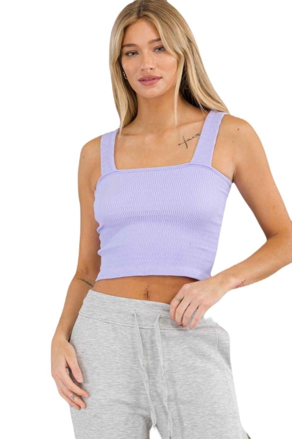 Women’s Seamless Textured Crop Tank, Lavender, L/XL