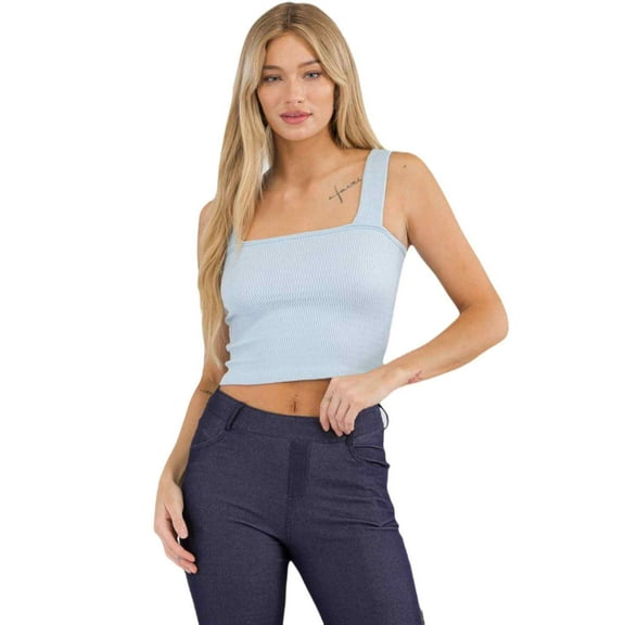 Women’s Seamless Textured Crop Tank, Light Blue, L/XL