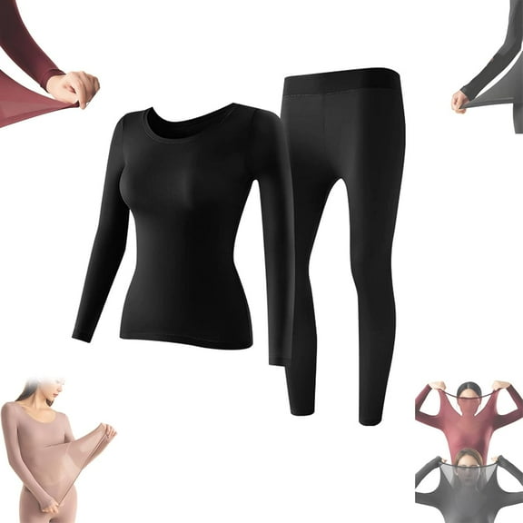 Women's Seamless Thermal Underwear Set - Ultra Thin Elastic Base Layer Top & Pants, Soft Warm Inner Wear for Cold Weather
