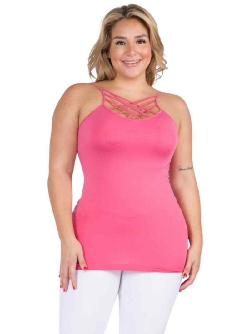 Women's Seamless Triple Criss-Cross Front Cami Tank Top, Hot Pink