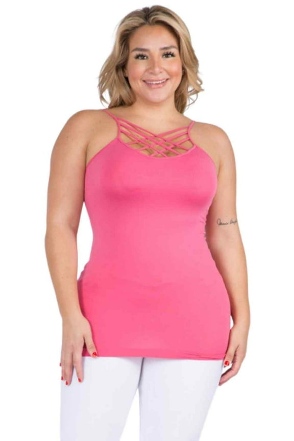 Women's Seamless Triple Criss-Cross Front Cami Tank Top, Hot Pink, Plus Size, 1PC