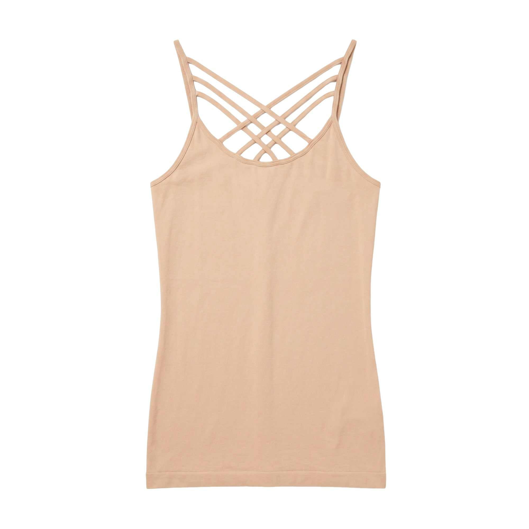 トップス trace cross camisole Women's Seamless Triple Criss-Cross Front Cami Tank Top, Nude, One
