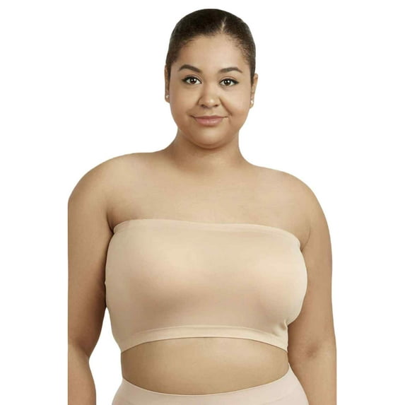 Women's Seamless Tube Top No Pad Bandeau, Beige, Plus Size, 6-Pack