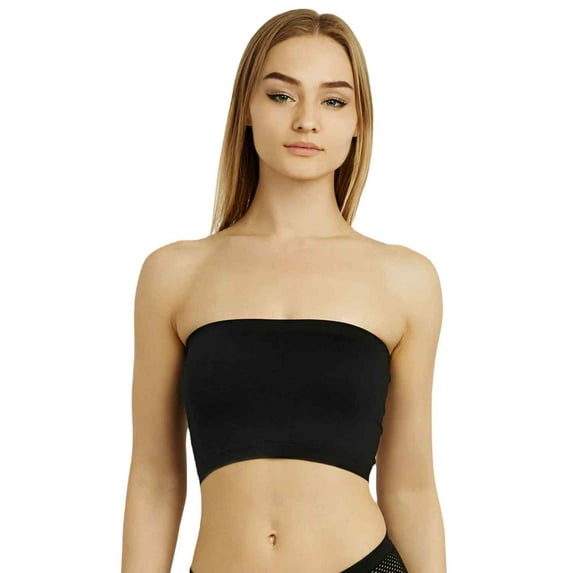 Women's Seamless Tube Top No Pad Bandeau, Black, One Size, 6-Pack