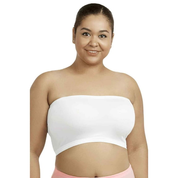 Women's Seamless Tube Top No Pad Bandeau, White, Plus Size, 6-Pack